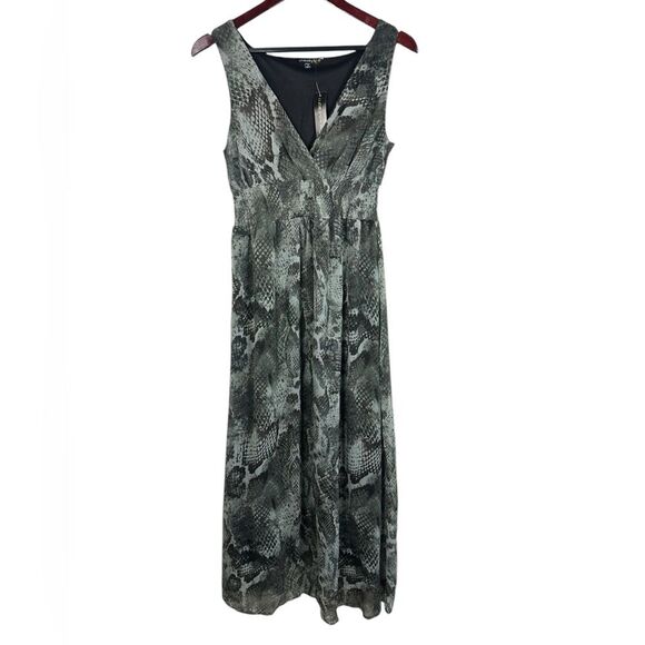 NWT Anthropologie Chaudry Maxi‎ Dress Snake Print Sleeveless Lined silver sz M - Picture 2 of 11